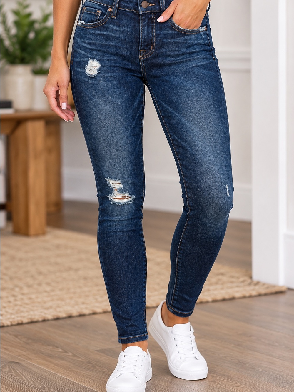 J Brand Dark Wash Distressed Skinny Jeans